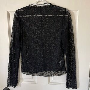 SHEIN black see through lace long sleeve shirt